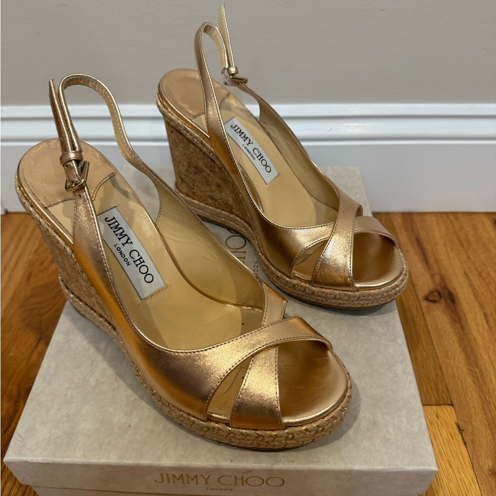 Jimmy Choo Metallic Gold Espadrille Sandals - Picture 4 of 4